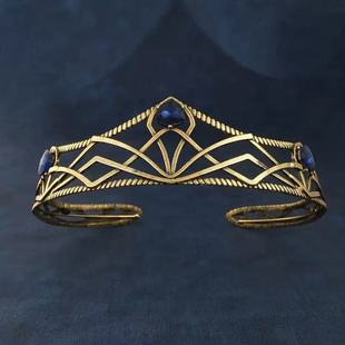 复古希腊女神王冠蓝宝石镂空新娘皇冠轻奢头饰森系cos舞台配饰