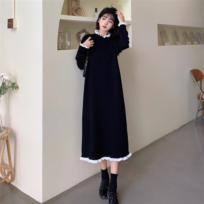 2-300斤特大码胖妹妹韩系温柔款潮流秋冬季O新款女装半高领连衣裙