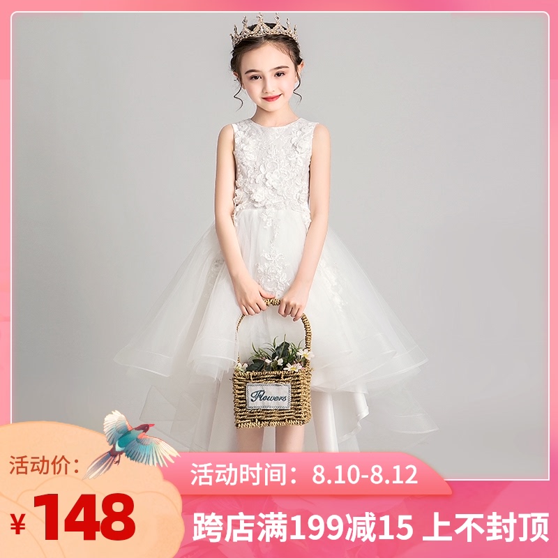 公主裙女童蓬蓬纱生n日白色走秀小花童婚J纱礼服儿童钢琴演出服表