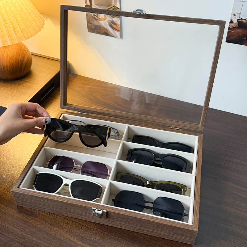 高档眼镜墨镜收纳盒胡桃木纹