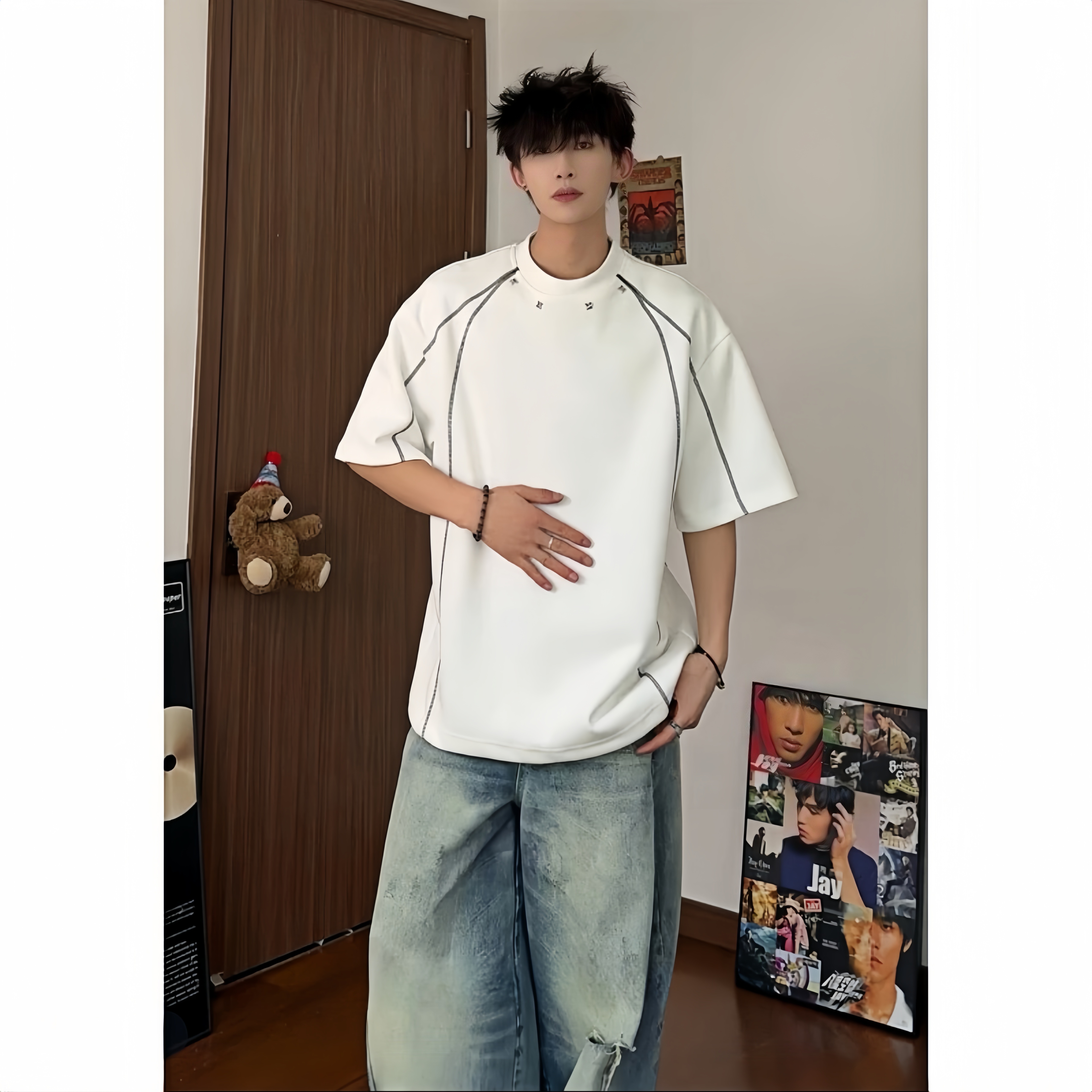 FOG DUNK明线解构短袖男女夏季美式高街重磅T恤宽松休闲半袖上衣