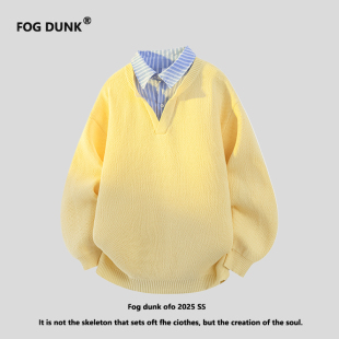 FOG DUNK美式复古假两件拼接衬衫领卫衣男春秋季潮流小众设计上衣