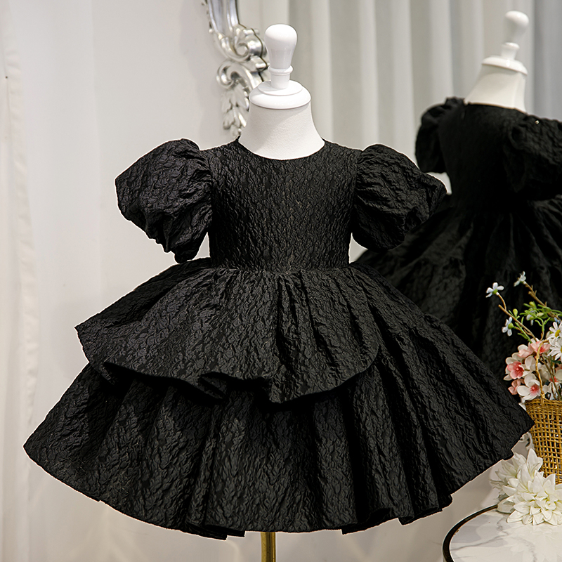 儿童礼服黑色小女孩主持人走秀钢E琴演奏礼服女童生日公主裙洋气