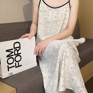 吊带睡裙女带胸垫夏季 碎花睡衣可外穿X休闲家居长 薄款 2024新法式