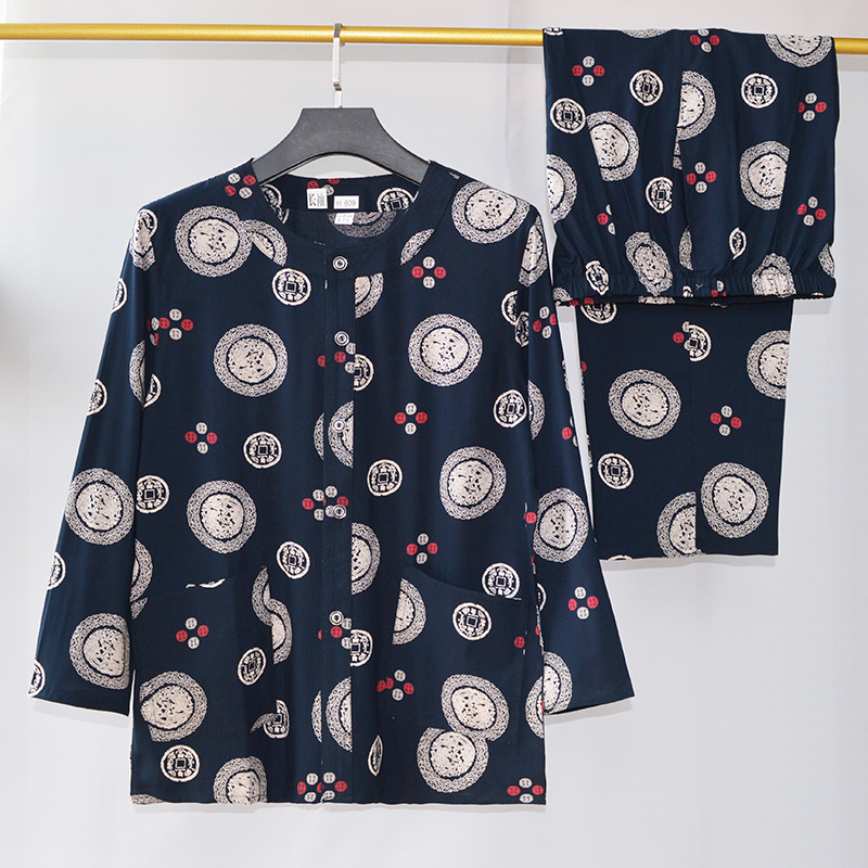 中老年男士d爸爸爷爷绵绸夏季纯棉开衫中长袖棉绸套装家居服睡衣