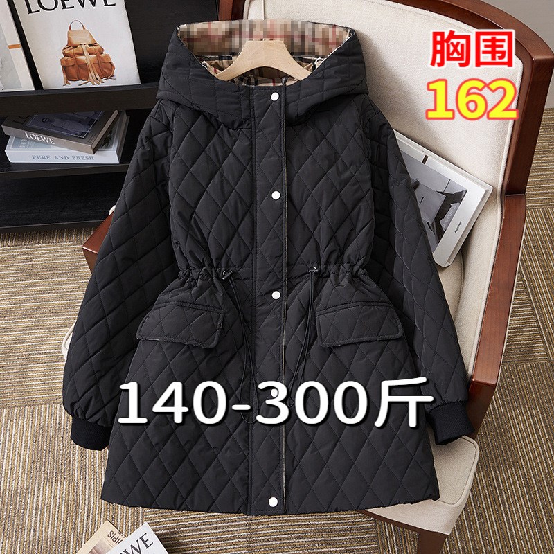 300大码棉服女2l00斤胖mm冬季宽松显瘦中长款加厚保暖收腰棉衣外