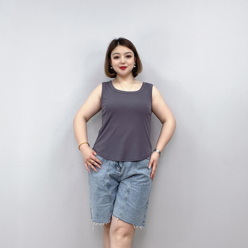 大码女装白色吊带背心女夏胖mm内搭E方领冰丝打底纯棉针织无袖上