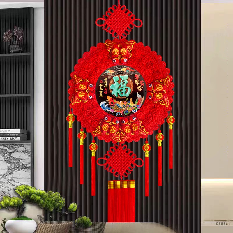 新款中国结挂饰客厅高档桃v木福字大号挂件玄关乔迁新年装饰壁挂