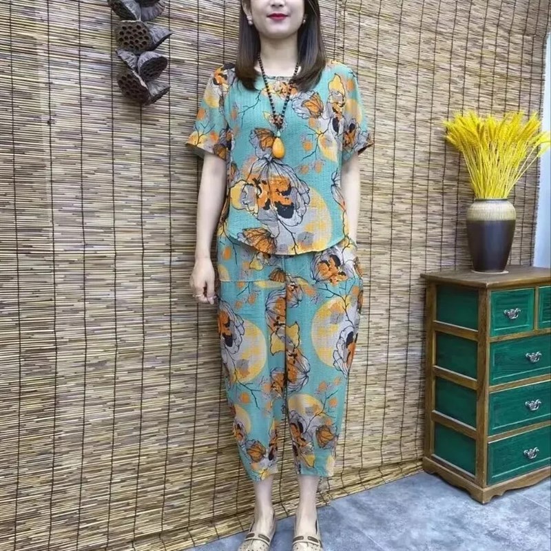 高档夏季妈妈装休闲套装新款短袖TE恤中老年女大码上衣裤子两件套