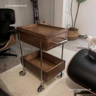 实木推车客厅沙发收纳柜家用多层零食床头置物架可移动中古风边几