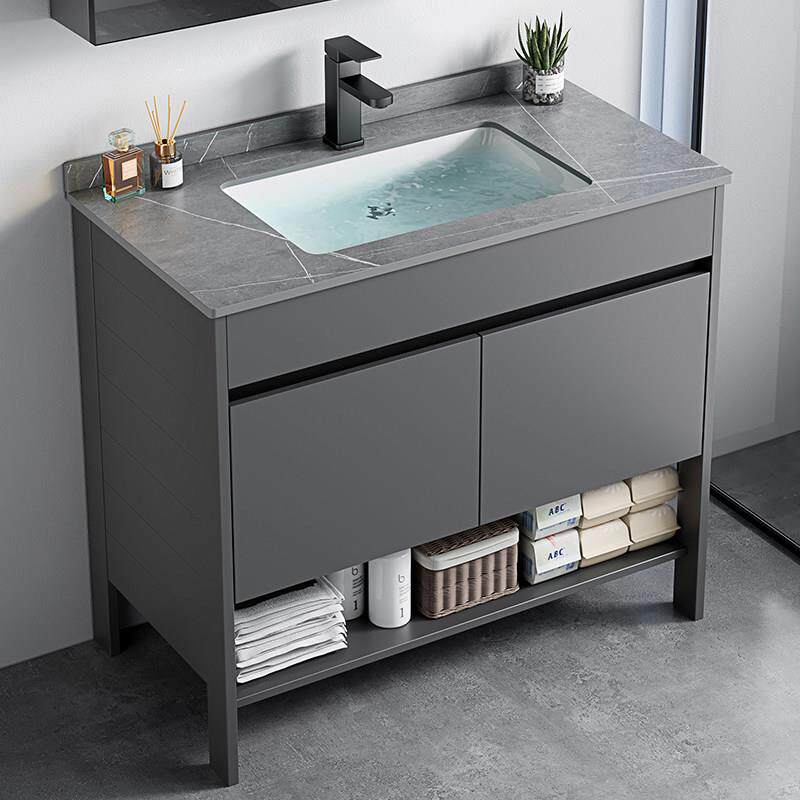 落地式洗手盆太空铝浴室柜组合家用化妆室洗脸盆陶瓷一体洗漱台池