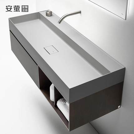 可丽耐一体盆浴室柜组合现代简约卫生间洗漱台实木定制洗手脸面池