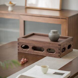 黑胡桃木盒子全实木燕尾榫榫卯镂空雕刻覆古风木质客厅茶室收纳盒