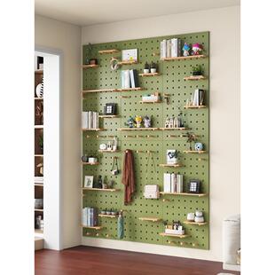 实木洞洞板定 制墙上置物架挂板装饰隔板置物架收纳架墙面木质书