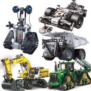 卫乐科技系列电动遥控挖掘机F1赛车机器人坦克小颗粒拼装积木玩具