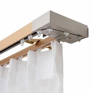 简约滑道5种色 明装 ft仿窗帘盒窗帘轨道仿实木双轨侧装 窗帘杆