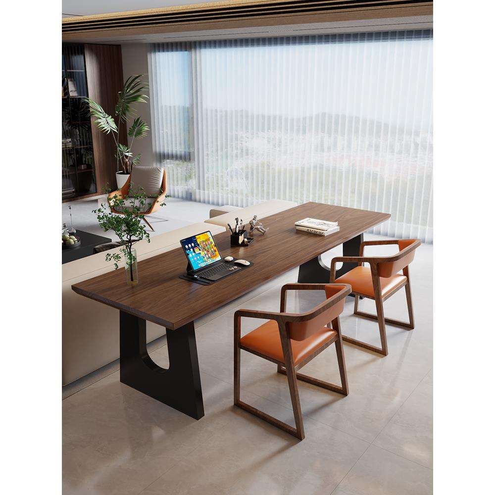 实木长条桌简约书桌家用客厅餐桌长方形电脑桌中古法式桌子办公桌