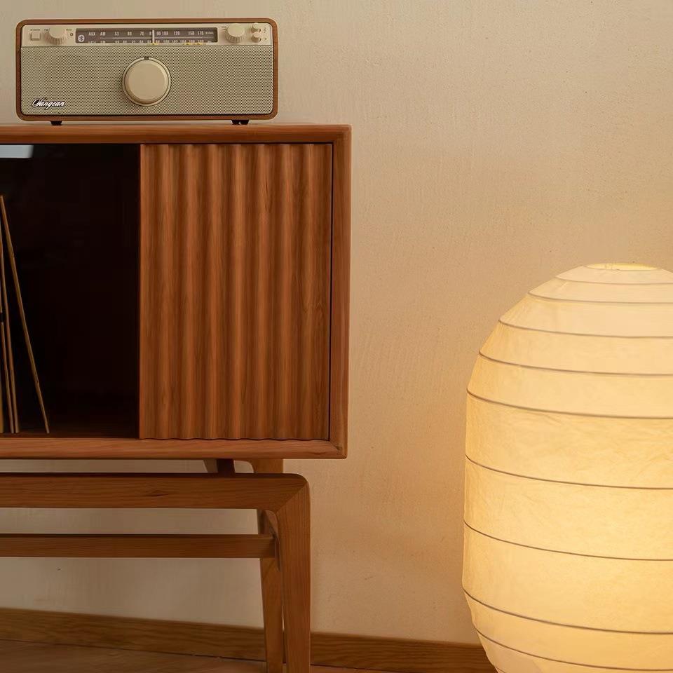 樱桃木小卷边柜复古北欧储物实木玻璃书柜日式小户型收纳柜杂志柜