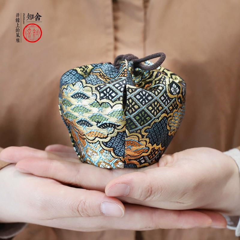 仕覆袋硬底茶杯袋真丝手工布艺茶道零配旅行布袋收纳袋 知舍织造