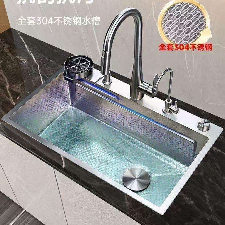 加厚蜂窝压纹单槽304不锈钢纯手工水槽厨房洗菜手工洗碗池家用