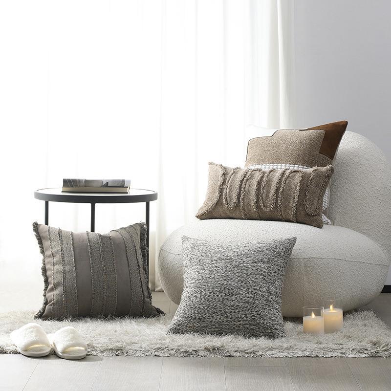 简约诧寂中古风创意贴布绣抱枕沙发酒店民宿靠垫套样板间售楼靠枕