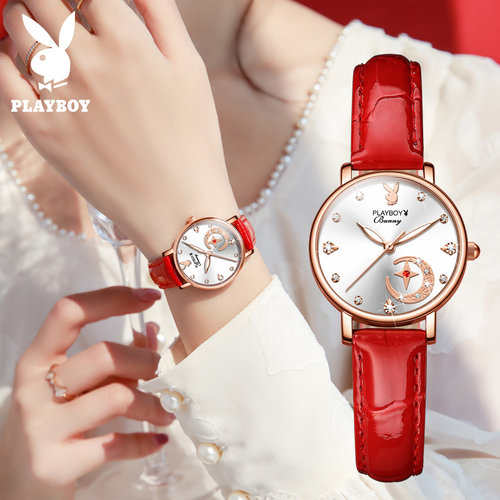 高级感星月镶钻轻奢本命红色女表