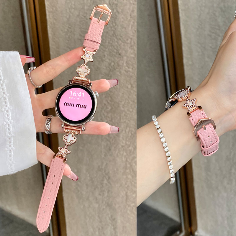 适用小米镶钻四叶草真皮表带