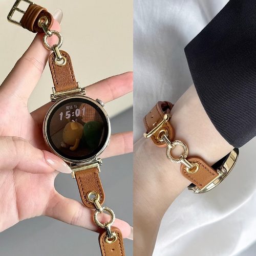 适用华为GT6/GT5手表GT4表带gt3真皮拼不锈钢双环表带watch4/3/3pro高级感荣耀Magic运动腕带手环9替换带Fit4