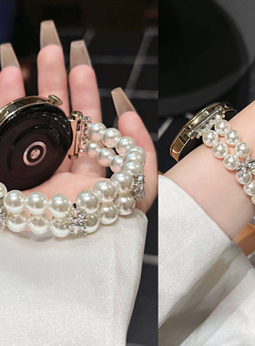 适用OPPO X2mini手表4pro表带女生3新款watch5带钻蝴蝶结vivo手表watch GT珍珠弹力1轻奢高级iQOO watch3表带