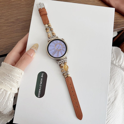 适用华为水晶串珠真皮表带