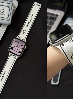 适用苹果iwatch S10手表applewatch S9黑白硅胶磁吸表带S87654涂鸦二次元SE运动透气Ultra2潮款男女情侣腕带