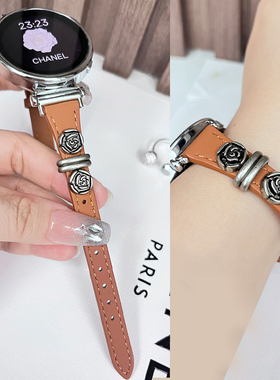 适用华为GT5手表GT4表带手环9复古山茶花真皮表带gt3/2腕带watch 4/3高级感pro小香风荣耀magic轻奢时尚