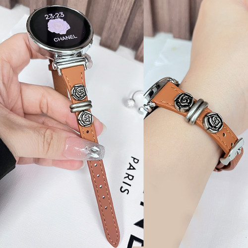 适用华为GT5手表GT4表带手环9复古山茶花真皮表带gt3/2腕带watch 4/3高级感pro小香风荣耀magic轻奢时尚