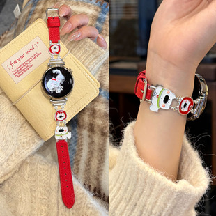 适用OPPO X2mini手表4pro表带女生3新款watch5荔枝纹拼色真皮Sport细款vivo手表watch GT 1设计款iQOO watch3