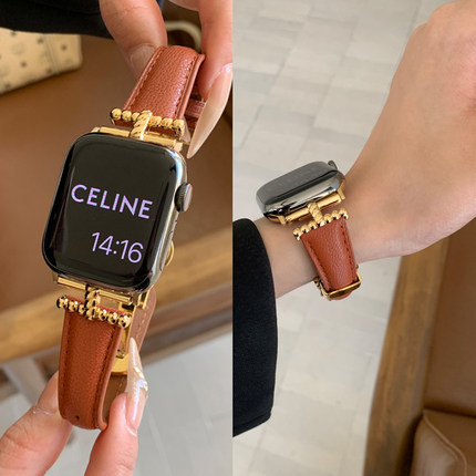 鱼子酱小羊皮蝴蝶扣表带适用苹果iwatch S10手表S9/8/7/6/5/4/3/SE表带女款腕带小众高级时尚真皮