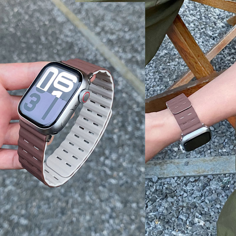 适用苹果iwatch S10手表S9表带硅胶磁吸S8/7/6/5/4/3透气运动Ultra3/2男女同款替换带45mm/38/41