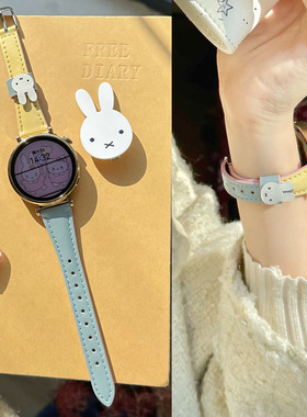 适用小米watch s4 41mm手表表带S4port可爱兔子油皮S3/S2/1真皮拼色Color2红米watch5/4女款新腕带手环10/9/8