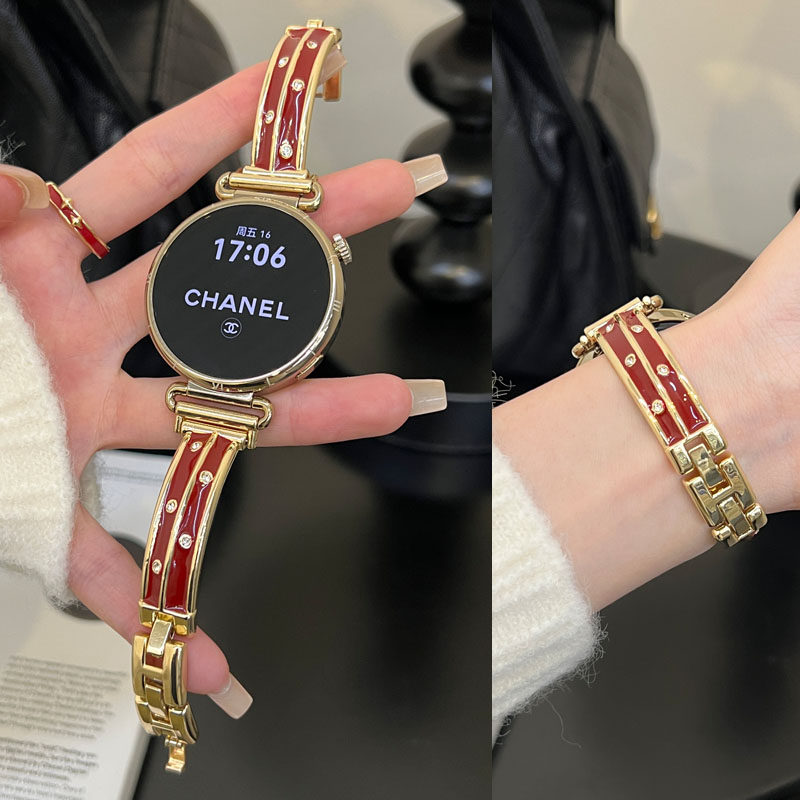 适用VIVO Watch5手表GT表带1女生3新款OPPO X2 mini红色新年金属手镯4Pro手表watch GT细款2透气iQOO watch3