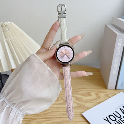 适用华为GT5 pro手表GT4表带gt3荔枝纹H扣真皮拼色表带watch5/4/3女新款荣耀5Magic运动腕带手环10替换带Fit4