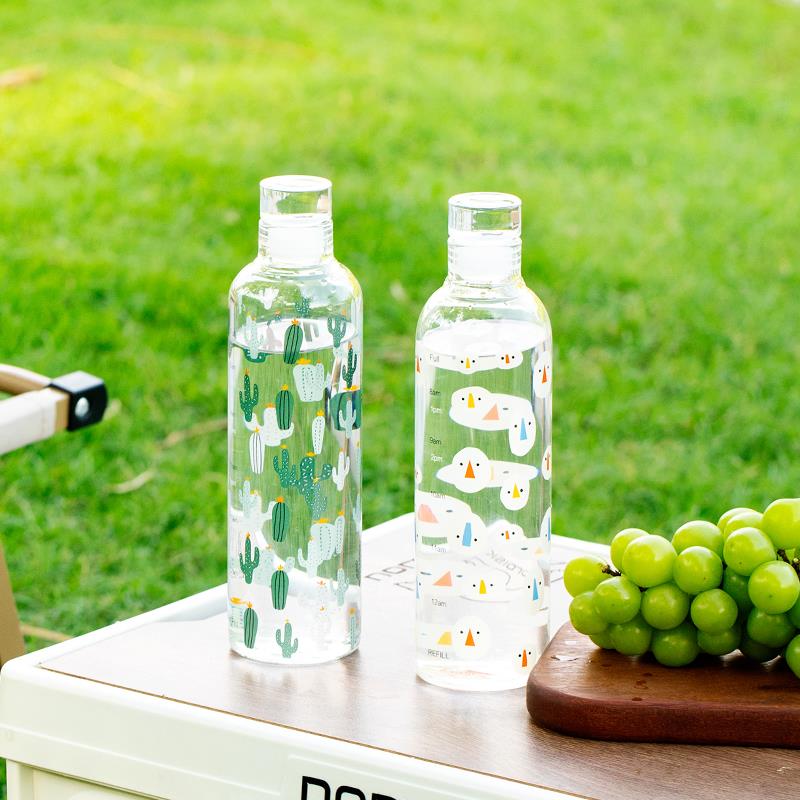 cybil小清新带刻度玻璃杯耐高温水杯子带盖密封便携式水瓶饮料瓶