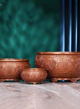 紫铜《龙纹聚宝盆》摆件家居门厅门海家居玄关装饰品铜缸开 业礼