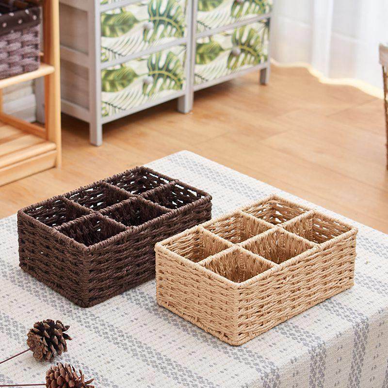 草编分隔收纳篮桌面钥匙遥控器收纳盒茶几杂物宫格收纳筐零食篮子,收纳整理,其他收纳篮,淘宝优惠券,粉丝福利购,淘宝优惠卷