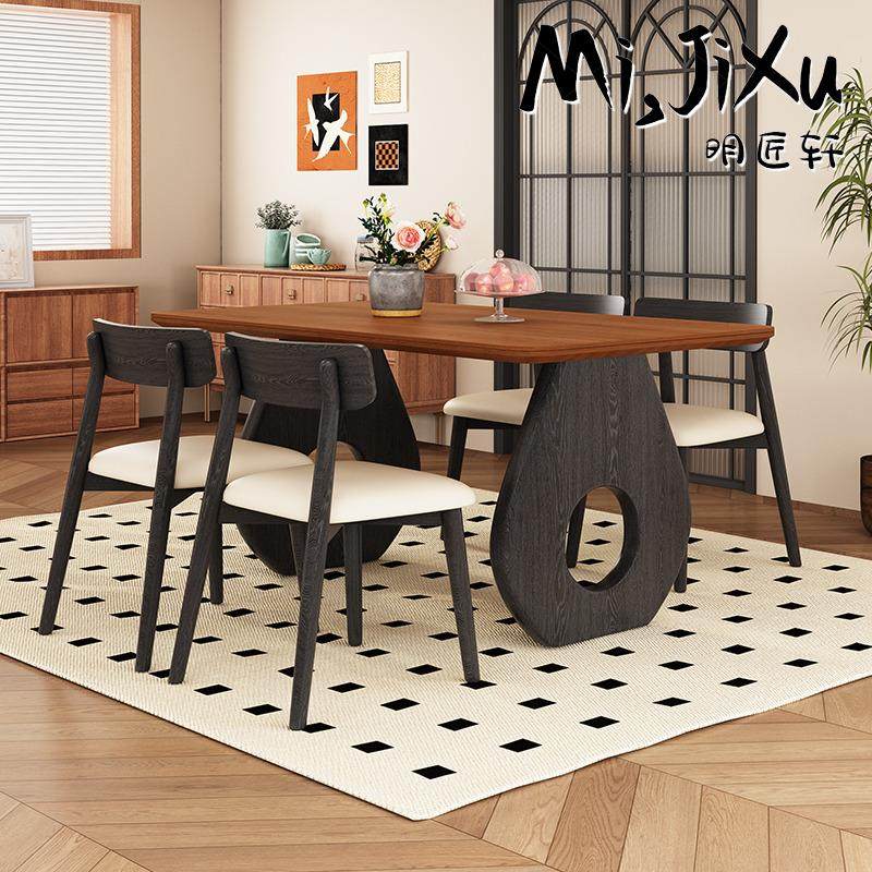 明匠轩家居2025年新款实木覆古风北欧家用餐桌椅组合饭厅岛台卓子