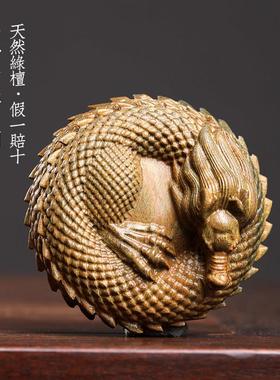 绿檀木雕祥龙创意龙马文玩手把件生肖龙马龙年吉祥物工艺品摆件