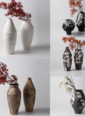 复古怀旧侘寂风手绘陶瓷几何大花瓶摆件样板间民宿客厅玄关装饰品