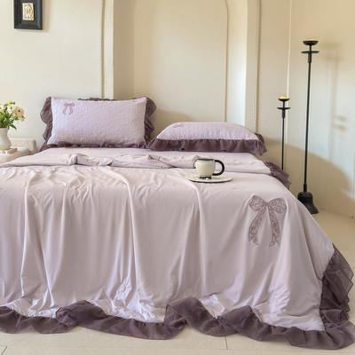 丽锦妃米薇锦氨花边蝴蝶结凉感丝夏被四件套空调被冰丝床盖夏季