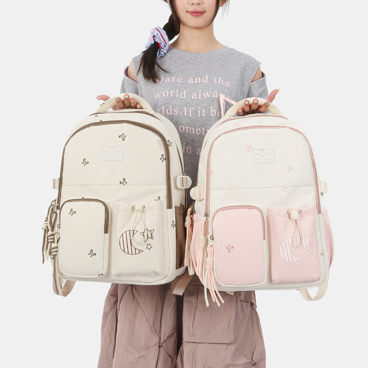 七彩葫芦少女风粉色双肩包女学生大容量轻便高颜值初中生书包减负