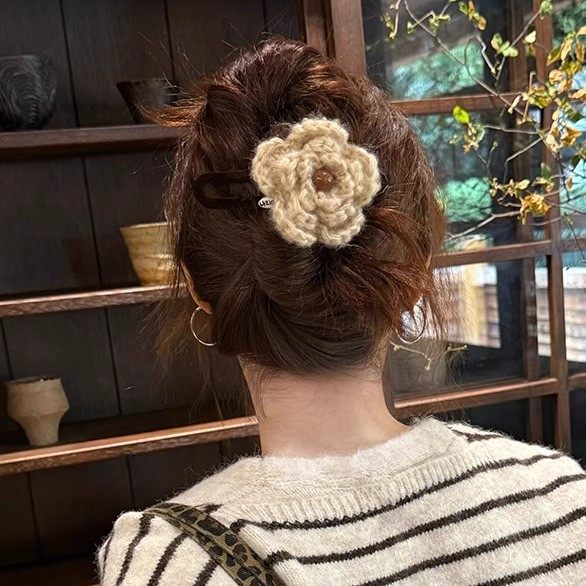 韩系新款秋冬手钩毛线花朵发夹大鸭嘴夹一字懒人夹后脑勺马尾夹子,饰品/流行首饰/时尚饰品新,发饰,淘宝优惠券,粉丝福利购,淘宝优惠卷