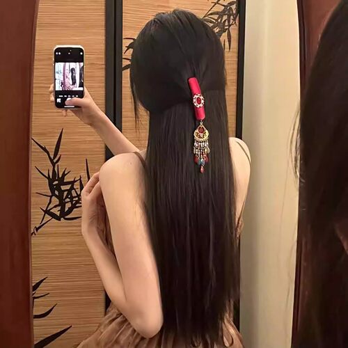 「红鸾天禧」新中式红色流苏发夹女国风民族风半扎发发饰边夹侧边