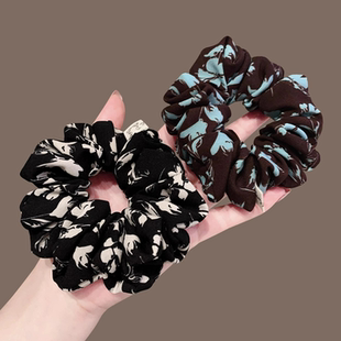 简约复古印花大肠发圈优雅气质时尚缎面扎发发圈百搭头绳发饰女